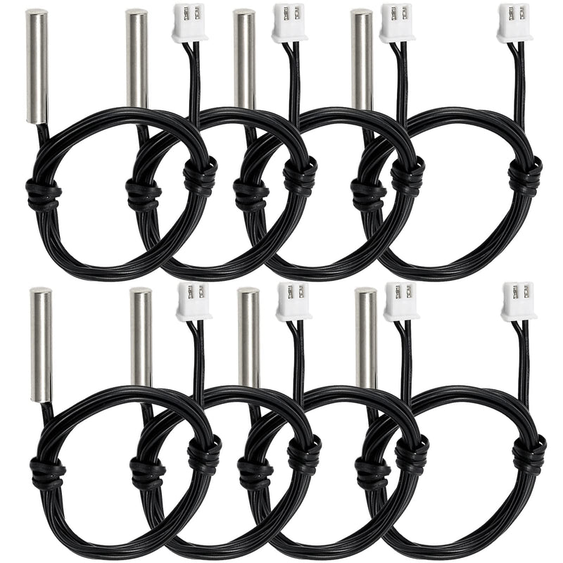 Pack of 8 NTC thermistor 10K ohm temperature sensor probe, Fajoeda stainless steel NTC 10K B3950 1% with 1m cable digital thermal extension cable