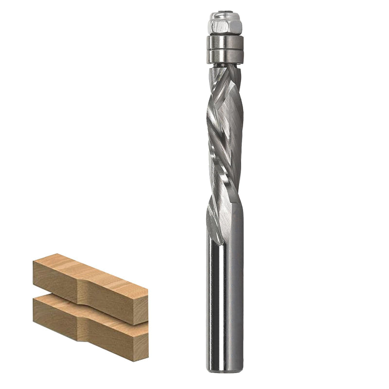 AKYLIN spiral flush cutter 8 mm shank, up & down compression cut spiral cutter for router, 8 mm cutting diameter, 28.6 mm cutting length spiral grooved double ball bearing wood cutter 8 x 8 x 28.6 mm up & down cut