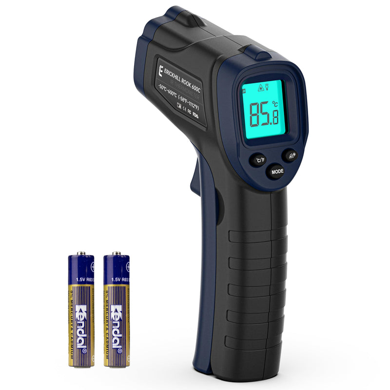 ERICKHILL Infrared Thermometer -50℃~600℃ Non-Contact Digital Laser Temperature Gun LCD Display with Adjustable Emissivity - for Cooking/Barbecue/Freezer/Industry, Black Blue 600℃ Basic Version