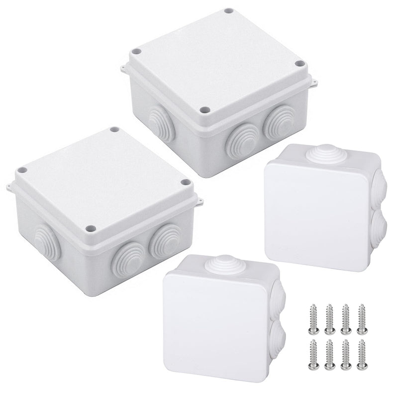 Pack of 4 junction boxes, waterproof junction boxes, ABS housing junction box, waterproof junction box with screws for distribution box, wet room, outdoor, indoor, garden, street