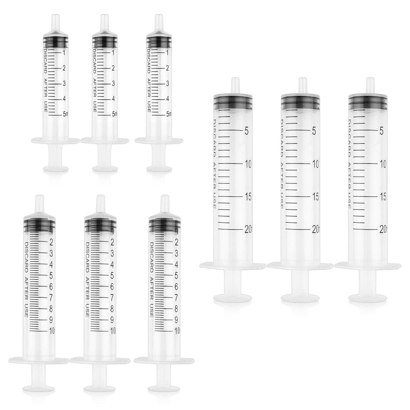 Pack of 9 syringes, 5ML 10ML 20ML reusable syringe, dosing syringe without needle, tools for liquid measuring syringes, feeding syringe, for laboratory, animal feeding, plant watering 5ml/10ml/20ml, 9pcs