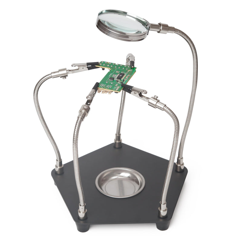 Third Hand Soldering, Circuit Board Holder with Magnifying Glass for Soldering, Model Making Accessories 4 Arms Helping Hand Soldering Circuit Board Holder Tool for Crafts Jewelry Hobby Workshop A