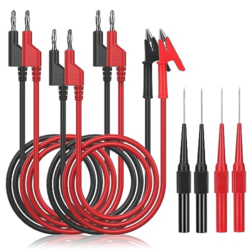 8pcs Multimeter Test Leads Set with 4mm Banana Plugs | 8 piece set includes 2 double banana plug cables, 2 alligator clip cables and 4 fine test probes in red/black