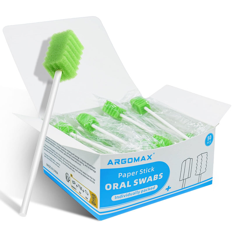 ARGOMAX Mouth Sponges Swabs, Pack of 50 Oral Care Sponge Swabs, Cleaning Mouth Swabs, Oral Hygiene Sponge, Mouth Care Swabs, Cotton Buds, Oral Care Sticks, Foam for Oral Hygiene, Green
