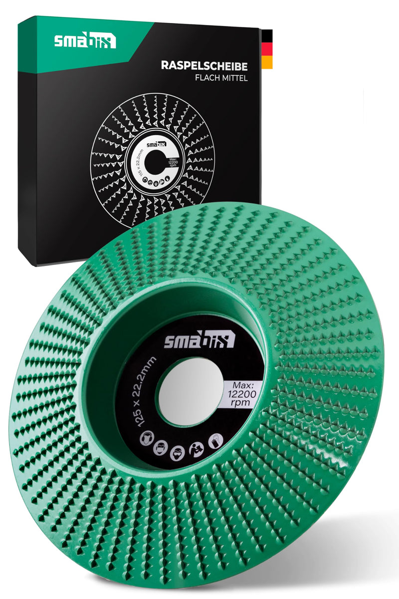 SMABIX® rasp disc 125 mm, grinding discs for angle grinders, wood milling cutters, carving and sanding wood, wood milling cutter for angle grinders, root milling cutters, angle grinders wood rounded