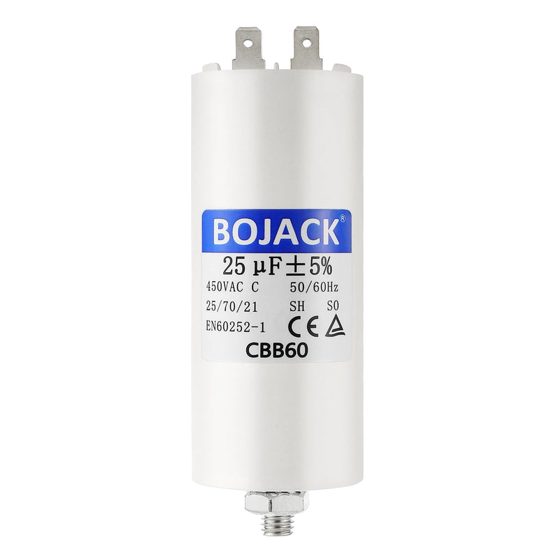 BOJACK CBB60 motor capacitor 25uF 450V starting capacitor 40x95MM capacitor 25 µF 450 volt M8 plug, suitable for electric motors and swimming pool pumps, 50/60Hz