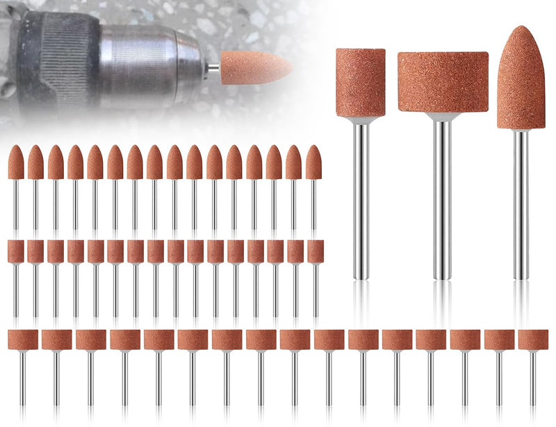 KAPSING 48 piece corundum grinding tip set, 3 mm shaft grinding mandrel mounted, grinding sleeve set accessories for Dremel grinding attachments, stone grinding polishing head