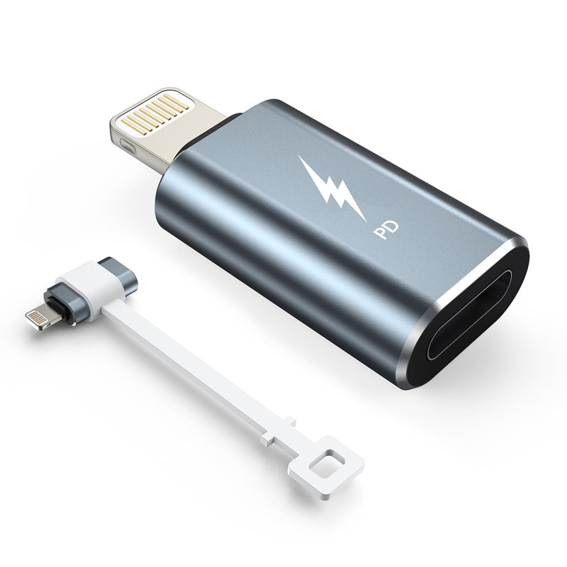 amFilm TechMatte USB-C to Lightning Adapter, 27W PD Fast Charging, Compatible with iPhone 14/13/12/11 Pro Max Mini/X/XR/XS/SE/8/7/6/iPad/iPod/AirPods , with anti-lost rope