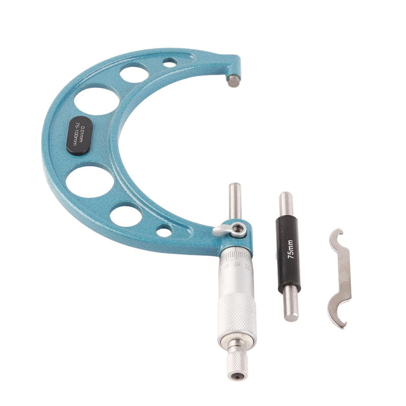 Outside Micrometer Stainless Steel High Accuracy Outside Micrometer Thickness Gauge with Wrench 0.01mm External Micrometer Tool for Accurate Measuring Material Thicknesses (75-100mm) 75–100 mm