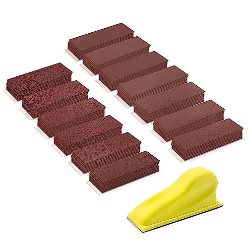 VIBRATITE 131-Piece Sandpaper Set with Hand Sanding Block, 40-1000 Grit | 90x30mm Sanding Sheets, Aluminum Oxide, Detail Sanding Set, for Wood, Metal, Model Making, DIY Projects, Sanding & Polishing 131-R