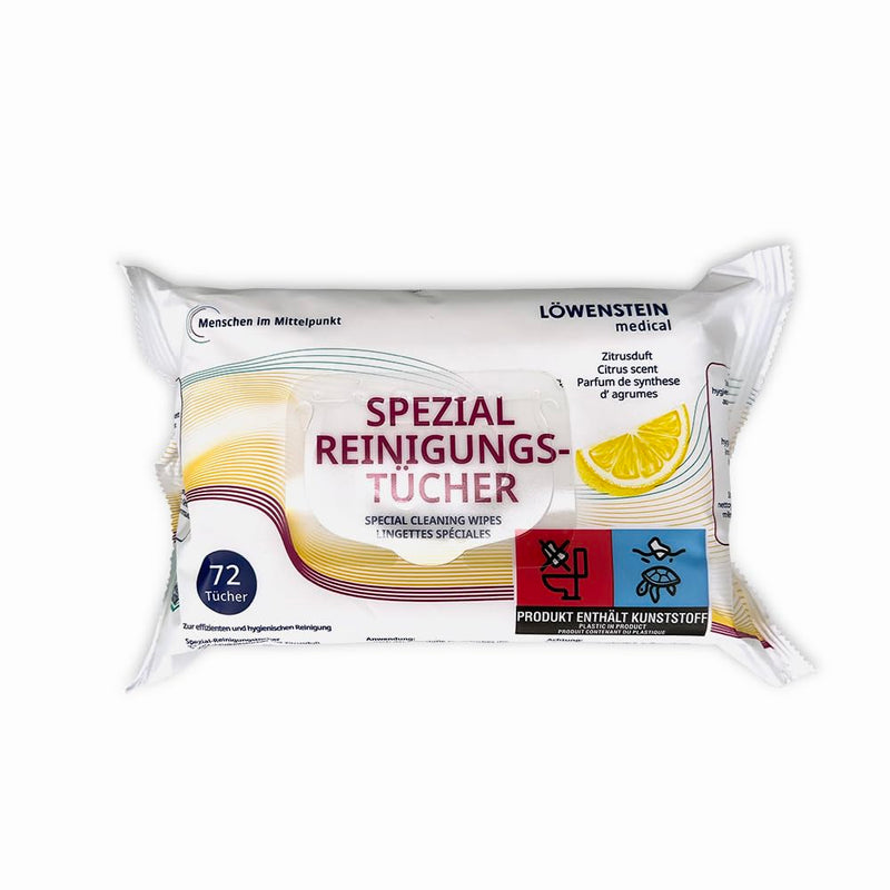 Löwenstein special cleaning cloths - 1 x 72 pieces - scent: citrus - cloth size 14 x 19 cm - cleaning of plastic surfaces (e.g. CPAP masks and accessories made of plastic)