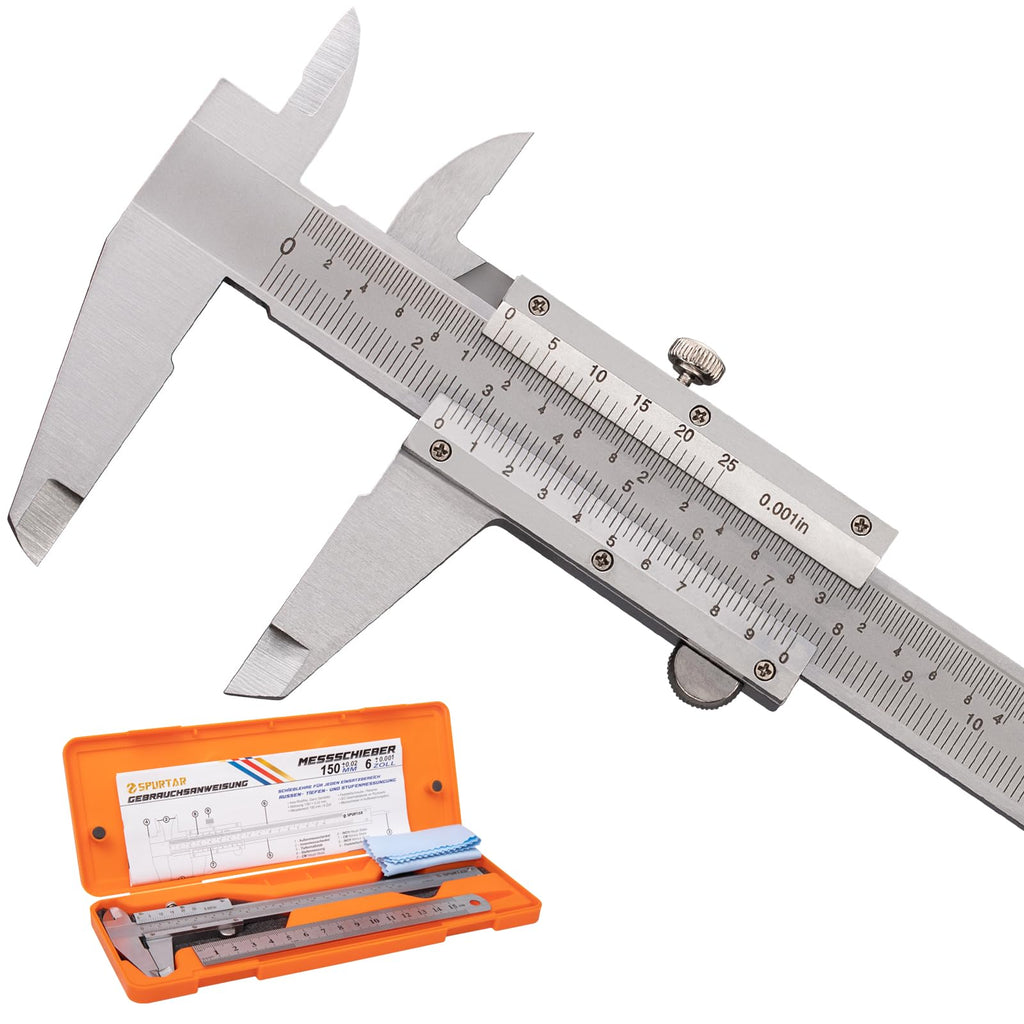 Spurtar Vernier Caliper 150mm / 6 Inch Caliper Caliper Analog for Diameter Depth Step Measuring Accuracy: 0.02mm / 0.001'' for Household DIY Jewelry Woodworking - Carbon Steel