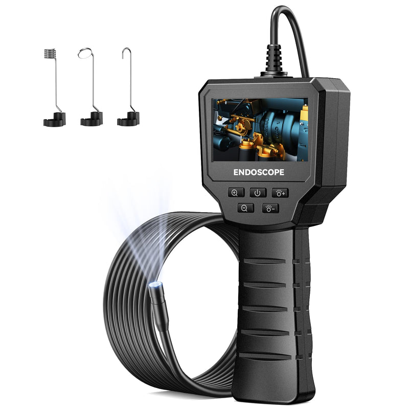 Endoscope camera with light, QIMIC industrial endoscope 1440P HD inspection camera sewer camera pipe camera with 6 LEDs, 2.4" IPS screen IP67 waterproof, semi-rigid cable 16.4FT, 2600mAh battery 5M