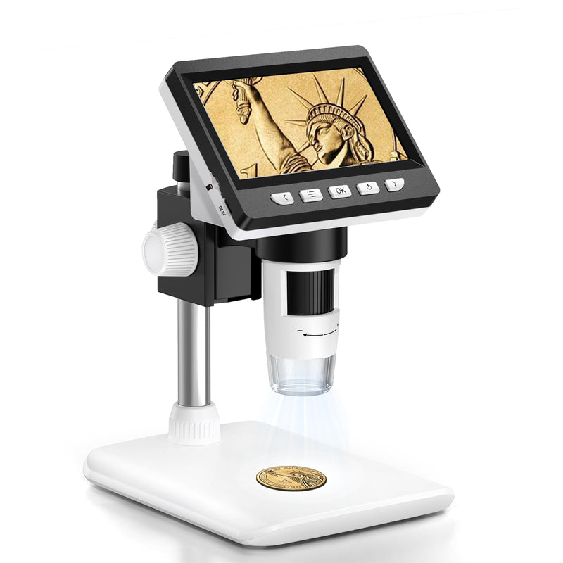AOPICK Microscope, LCD Digital Microscope 1000X 4.3-Inch 1080P USB Microscope with 8 Adjustable LED Light, PC View, Compatible with MacOS Windows