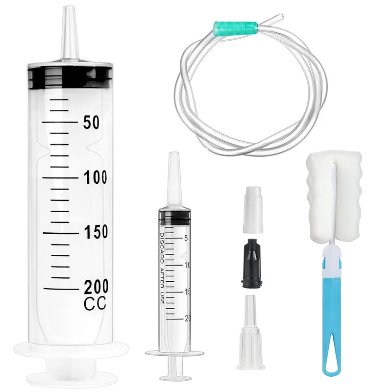 Large Syringe 200ml/250ml Plastic Syringe Reusable Liquid Syringe with Tube for Liquids, Glue Applicators, Experiments, Pet Feeding, Hydroponics, Science Use（200ml）
