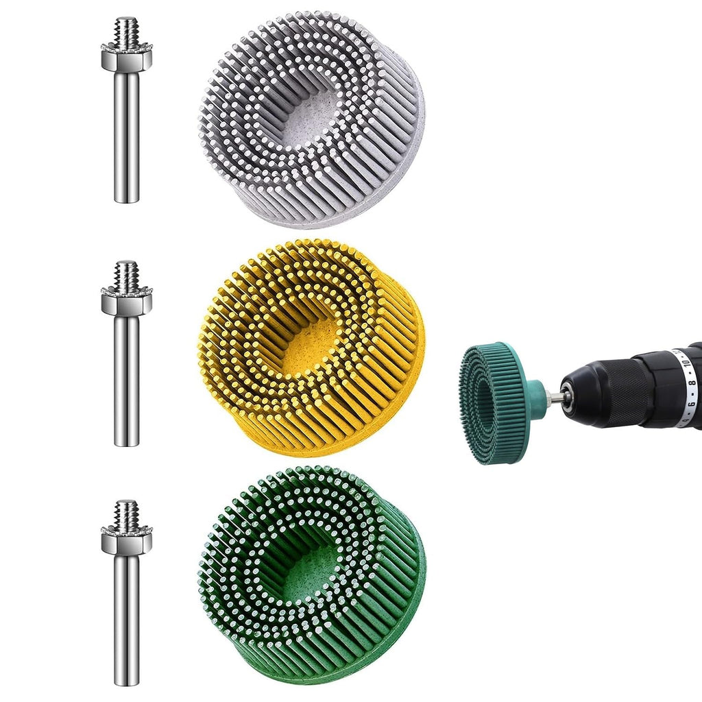 50mm Coarse Bristle Disc with 1/4-Inch Shank 50#/80#/120# Rubber Sanding Brushes Polishing Grinding Wheel Bristle Brush Disc for Drill Pack of 3
