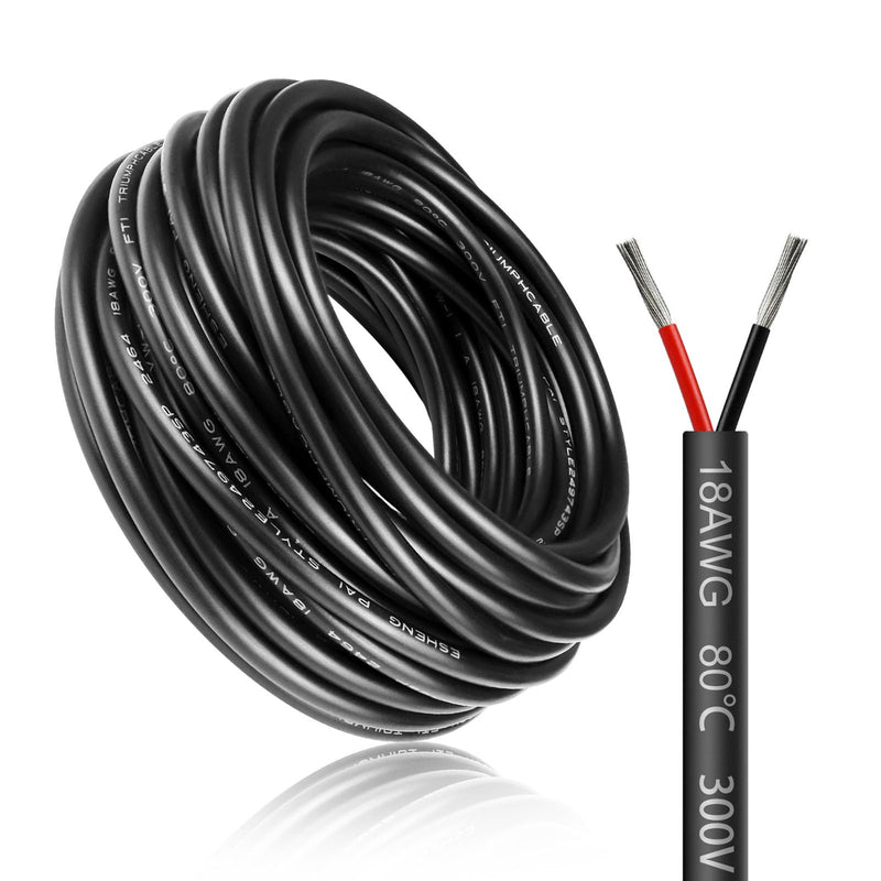 10 meters 18AWG 2x0.75mm² electrical wire, 2 core cable 5V/12V/24V power cable tinned copper cable, flexible and soft low impedance high temperature resistance extension cable 10 meters 18AWG-2C (2x0.75mm²)