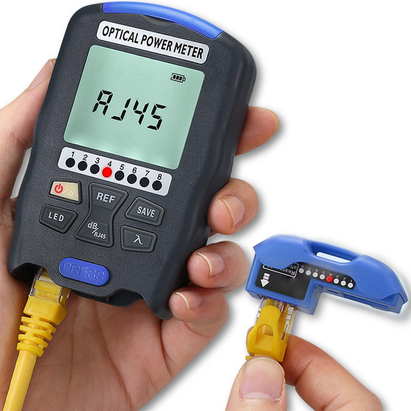 Fiber Optic Power Meter, 3-in-1 Optical Power Meter Fiber Optic Tester with RJ45 Tester and LED Lighting, -70~+10 dBm Mini Rechargeable Fiber Optic Power Meter, FC/SC/ST