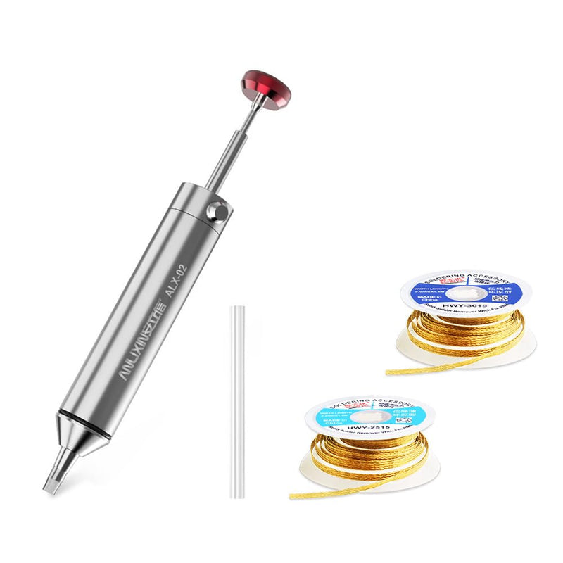 Owootecc Desoldering Pump, No Clogging, Aluminum Alloy Desoldering Pump, Desoldering Tool with 1 Silicone Nozzle, 2 Solder Wick Braids, Stronger Suction for Solder Removal