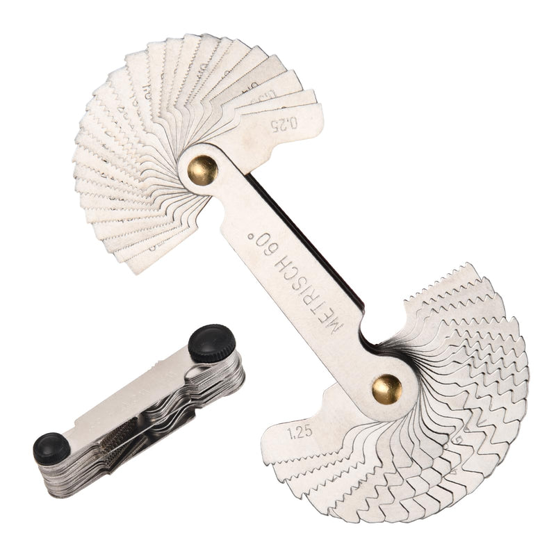 52 Sheets Metric/Whitworth Stainless Steel Thread Gauge 60/55 Degree Measuring Tool Fine Thread Measuring Tool Stainless Steel Screw Thread Pitch Gauge Thread Plug Gage Thread Cutting Gauge Tool Set