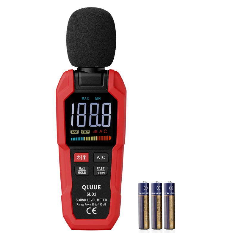 QLUUE Sound Level Meter Digital Portable Decibel Meter 30dB to 130dB A/C Weighted LCD Display Can be used at home, factory and street