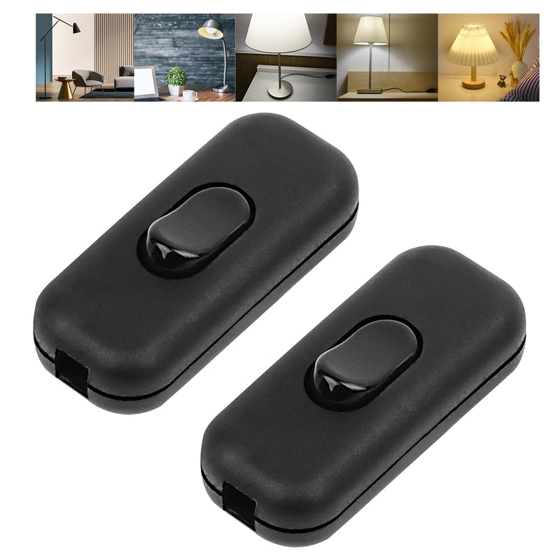 Pack of 2 inline switches, intermediate switches, cable switches, 2-wire and 3-wire supply lines, for all types of electric lamps, table lamps (black) black
