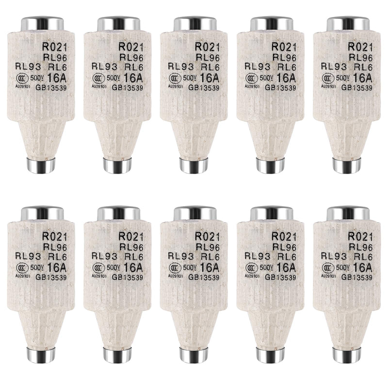 Taekooki Pack of 10 16A DII E27 R021 spiral ceramic fuses, fuses melting links, gG Diazed fuse links 500VAC, Diazed fuse link for cable and line protection