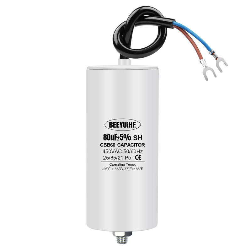 BEEYUIHF CBB60 motor capacitor 80µF 450V capacitor 50/60Hz starting capacitor 80uF motor running capacitor with connection cable for electric motor 50 x 110 mm 80µF / 80uF