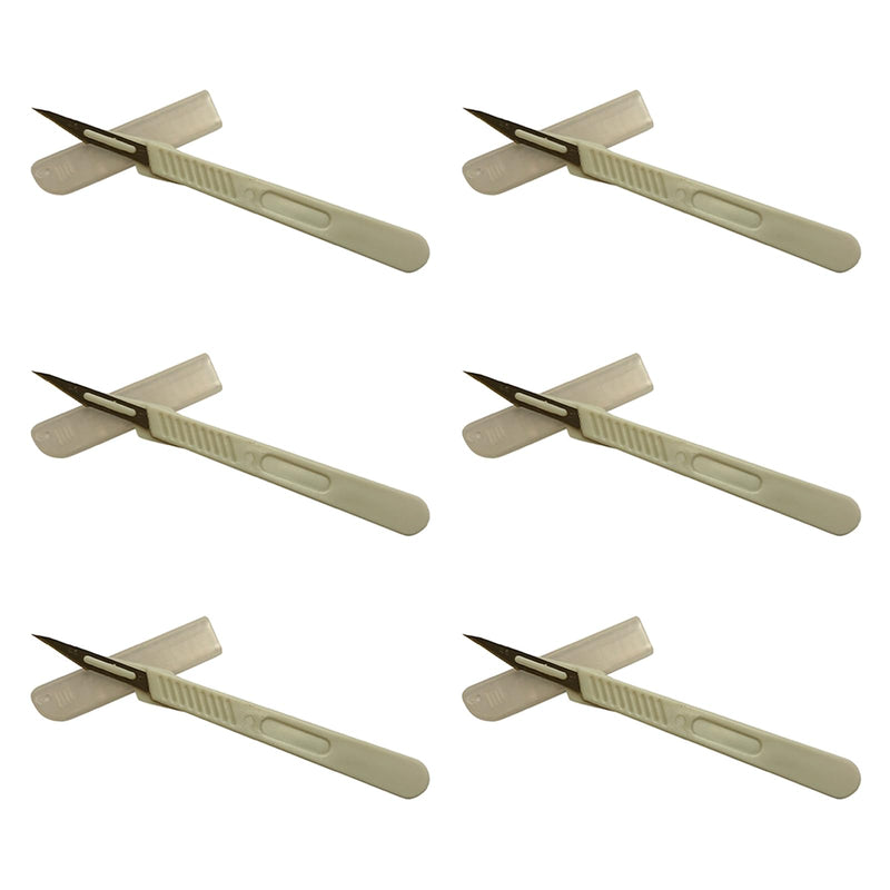 Disposable plastic surgical scalpel knives, disposable scalpel blade, sterilized disposable scalpels, disposable scalpels figure 11 with protective cap, individually sterile packed, (pack of 6) No. 11-6PC