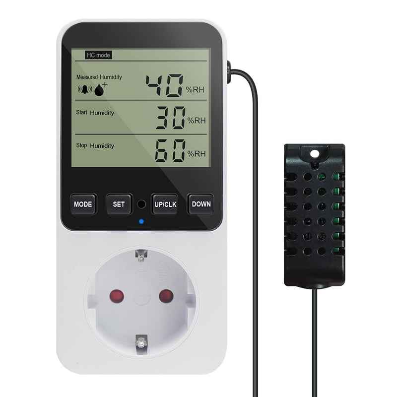 KETOTEK Humidity Controller/Temperature Controller Socket 230V with Sensor, Digital Hygrostat Humidity Controller, Humidity Controller with Alarm for Humidifier Dehumidifier Mushroom Terrarium
