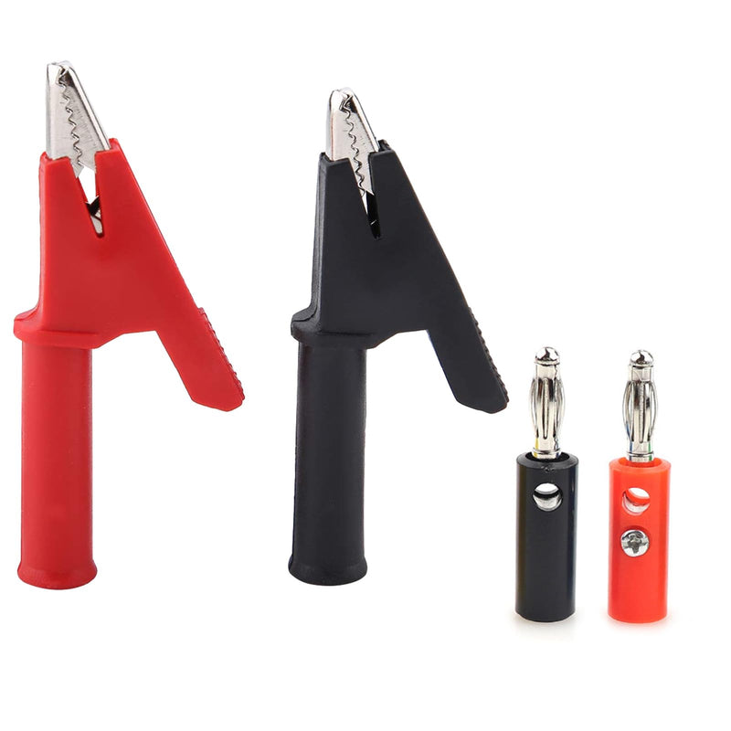 2 x 4 mm crocodile clips, fully insulated with banana socket made of copper cable | Banana plugs, spring clamps, test leads multimeter, electrical test, copper crocodile clips 2 crocodile clips and 2 banana plugs
