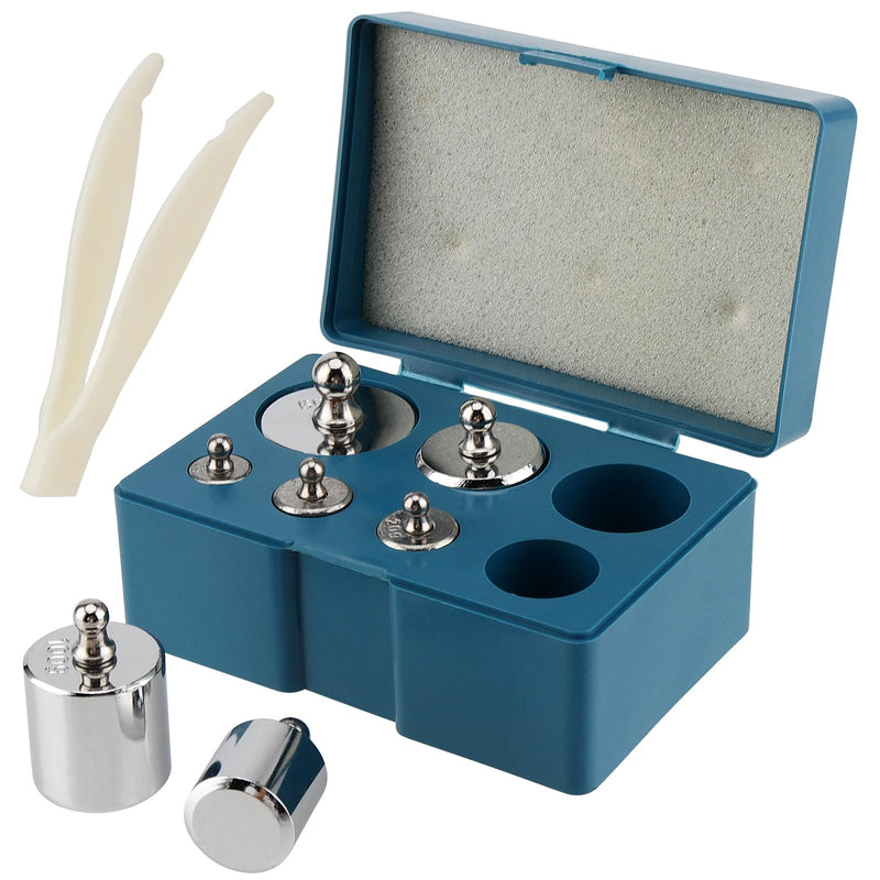 CHEUKYIU 7 pieces stainless steel calibration weights set 500g, 1 x 200g, 2 x 100g, 1 x 50g, 2 x 20g, 1 x 10g calibration weight set, with calibration weight tweezers for digital scales, laboratory, hobby