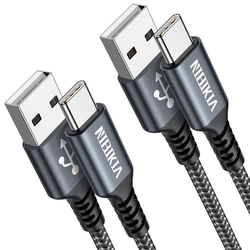USB C cable, [2 pieces 2M] Nylon Fast Charge quick charging cable Type C charging cable for Samsung Galaxy S22 S21 S20 S10 A13 A14 A21 A40 A53 A54, Google Pixel, Motorolo, Nokia, Xiaomi Redmi gray