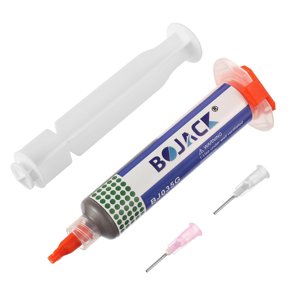 BOJACK Lead Free Solder Flux Tin Paste Sn42 Bi58 Lead Free Solder Paste Low Temperature 138°C Syringe Solder Paste with 2 Dosing Tools and Push Rods for BGA SMT Solder (1.05oz/35g)