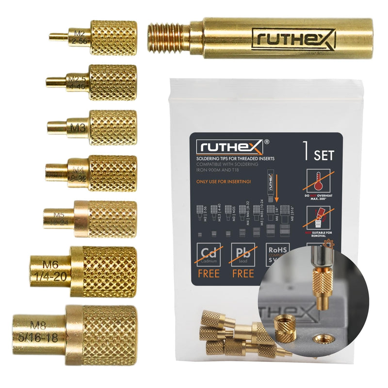 ruthex 7x soldering tips/melting aid set - soldering iron tips for ruthex thread inserts M2 / M2.5 / M3 / M4 / M5 / M6 / M8 - #2-56 / #4-40 / #8-32/ #10-24 1/4" ‎Fusing aid set V2