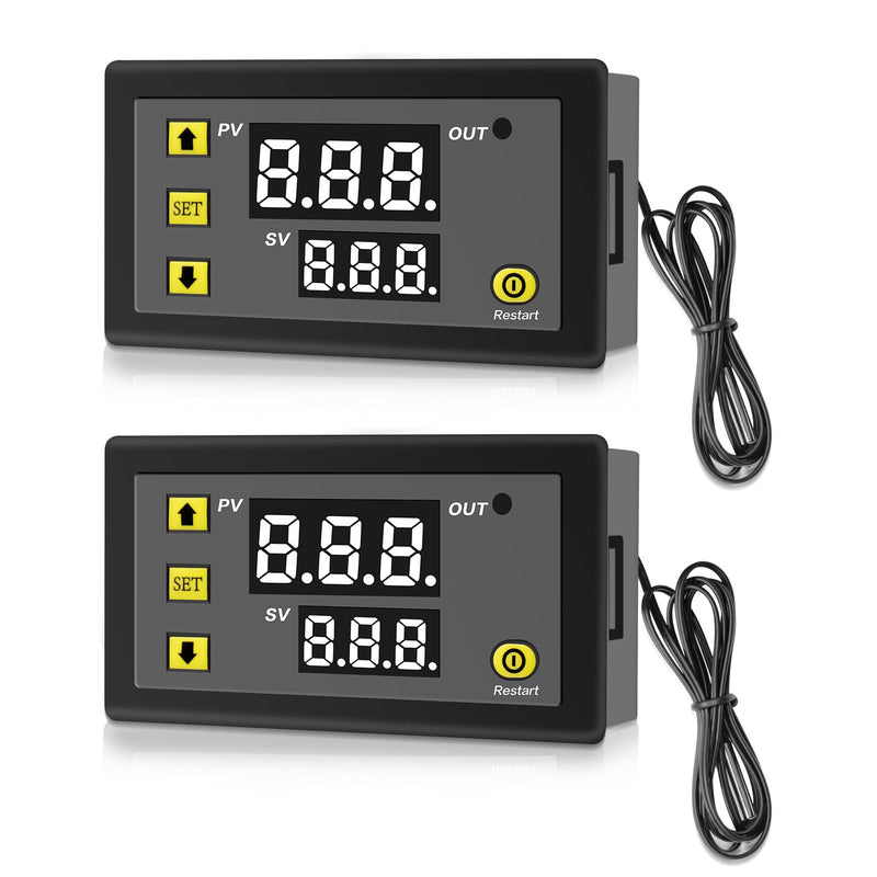 APKLVSR W3230 LCD Digital Thermostat, Digital Temperature Controller DC 12V 20A, Digital Thermostat Temperature Switch-50-120℃ with LCD Digital Display & Temperature Probe High Temperature Alarm-2 Pieces
