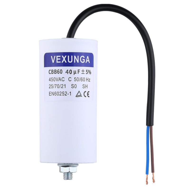 VEXUNGA 40uF 450V starting capacitor CBB60 capacitor 40µF 450 volt motor capacitor 50x106MM capacitors cable M8 for electric motor