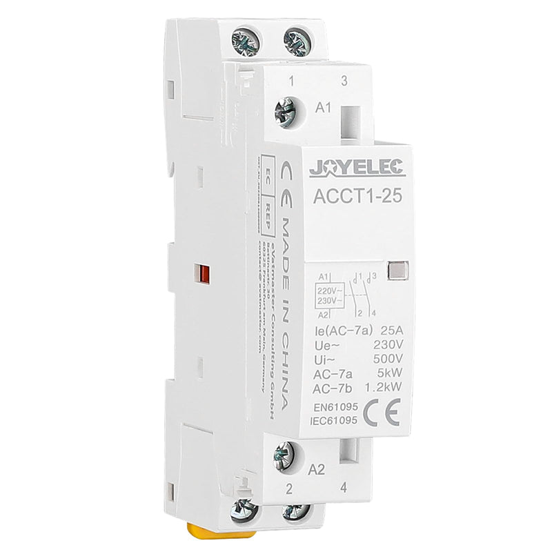 JOYELEC Household AC Contactor, 2P 25A 2NO（2NO）, Automatic, AC220V/230V, 50/60Hz, 2-Pin, Two-Way, Normally Open, 35mm DIN Rail Mount ACCT1-25(2NO)