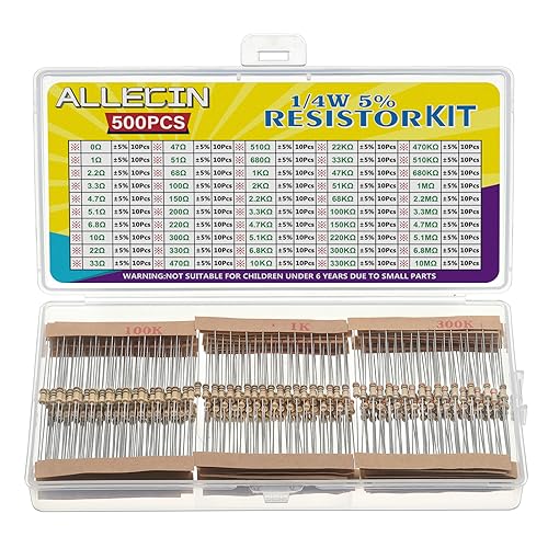 50 Values 1/4 W Resistor Assortment from 0 Ohm to 10 m Ohm 1/4 Watt Carbon Film Resistors Set 5% Tolerance 1/4 W Carbon Film Resistor Kit Resistance Electronics 50 Values 1/4W 5%