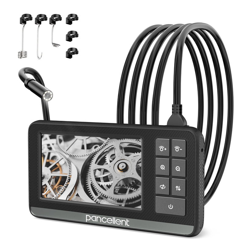 Industrial HD digital endoscope, Pancellent 4.3 inch IPS endoscope inspection camera with hand-held, waterproof IP67 snake channel with 8 LED lights, 5M semi-rigid cable