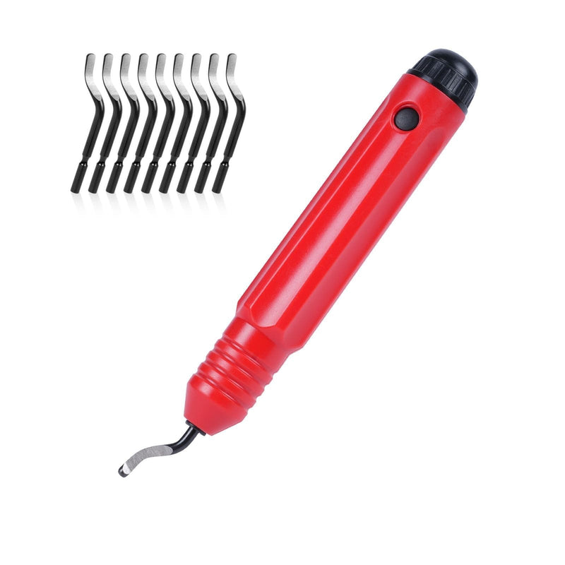 flintronic deburring tool universal, hand deburring tool with 10 replacement blades, 360° rotating blade cutting tool for 3D printers, plastic, aluminum and stainless steel (1 tool + 10 blades) #2 red