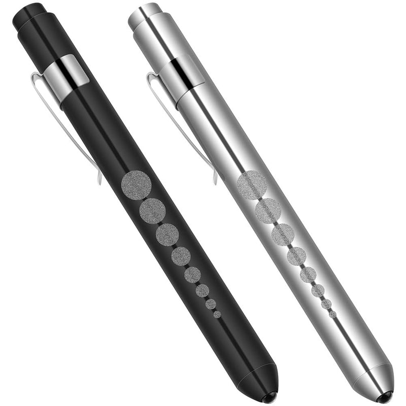 Pupil light flintronic diagnostic light pupil light medical penlight, reusable diagnostic LED penlight, flashlight light pen with pocket clip for doctors 2 pieces #2 black/silver 2 pieces