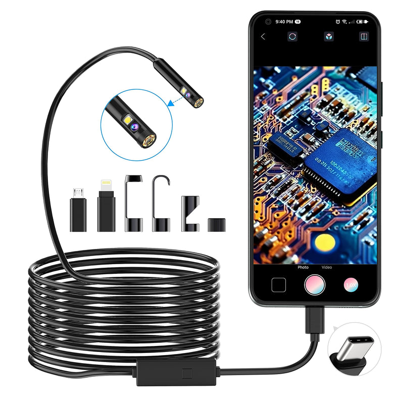 1920P HD Dual Lens Snake Inspection Endoscope, Pancellent Type C Endoscope, Scope Camera with 8 LED Lights for Android and iOS Smartphone, iPhone, iPad, Samsung (5M)