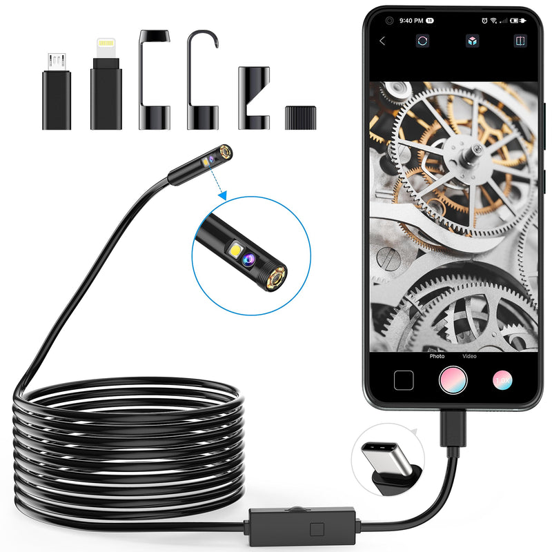 Lightswim 1920P Dual Lens Endoscope Snake Inspection Camera, Type C Endoscope, Scope Camera with 8 LED Lights for Android and iOS Smartphone, iPhone, iPad, Samsung (16.5FT/5M)