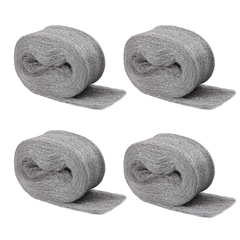 4 rolls of mice 000 steel wool, 16 m, effective steel wool against mice, holes, wall, cracks, rodent stop, mouse repellent, steel wool for home, garage and garden.