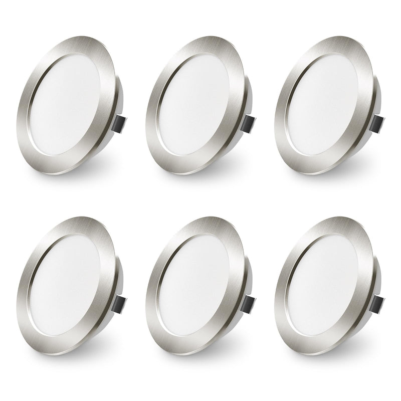 ALUSSO set of 6 12V LED recessed ceiling spotlights 3.5W furniture recessed spotlights 3000K warm white 4000K neutral white 6000K cold white, recessed LED spotlights flat drill hole 55-58mm and 14.5mm flat, IP44 waterproof nickel