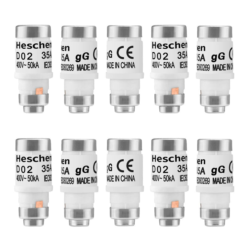 Heschen Ceramic Neozed Fuse Links, D0 Type Fuse Link, D02, 35A 400VAC, gL/gG Type, Pack of 10