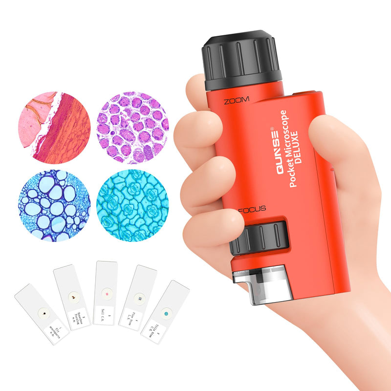 QUNSE pocket microscope 60x-120x with LED light, aspherical hand microscope, children students educational gifts for nature observation insects outdoors