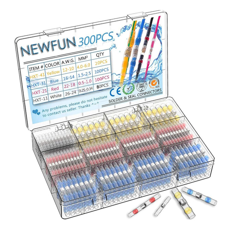 NEWFUN 300 x Solder Connectors with Heat Shrink Tube, Waterproof Cable Connectors, Heat Shrink Welding Melt Connectors, Welded Connector Kit, Cable Connectors, Solder Connector