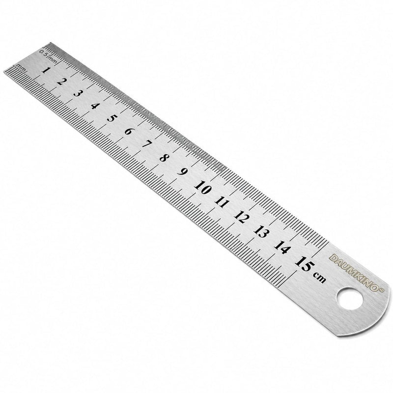 Stainless steel ruler, metal, 15 cm | Millimeter & Inch Scale, For School, Office & Workshop, Single Lengths Or Set Available 15 cm (Single)